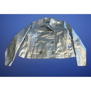 Ralph Lauren Jacket Women's Silver‎ Metallic Double Breasted Medium